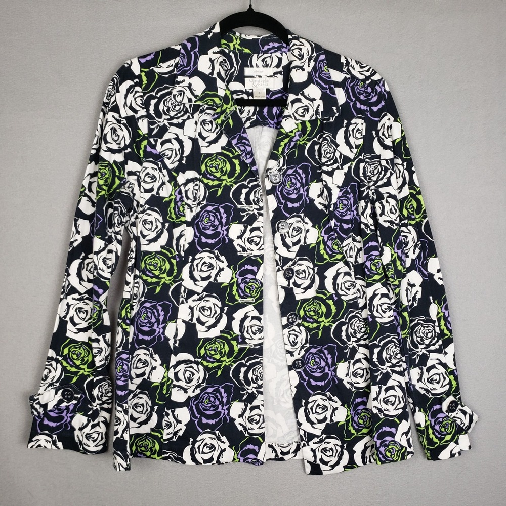 Christopher & Banks S Stretch Blazer Jacket Maximalist Rosette Floral Glamoratti